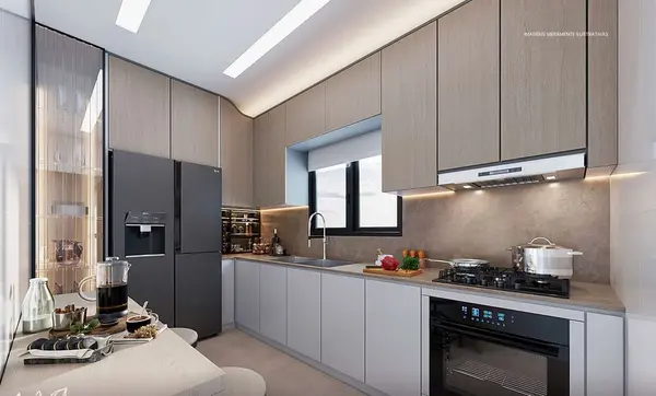 Cozinha integrada de apartamento decorado do Park Avenue